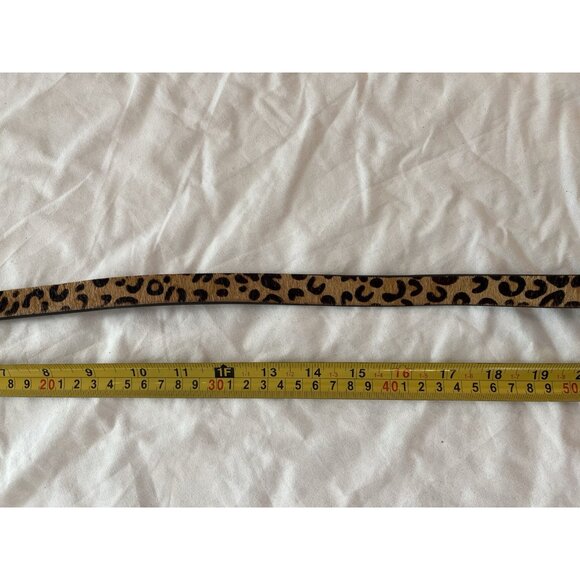 Leather & Calf Hair Belt Brass Leopard Print Buckle Tan Brown Sz S main image 7
